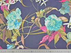 RESTST�CK 85 cm Chiffon Stoff Blusenstoff Blumen & Ranken, rosa t�rkis dunkelblau