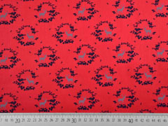 RESTST�CK 80 cm Baumwolle Dirndl Stoff Romantico Blumen Hirsche, dunkelblau rot