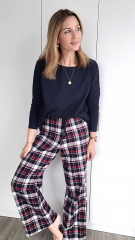 Flanell Stoff Schottenkaro karierter Baumwollstoff, rot cremewei� dunkelblau