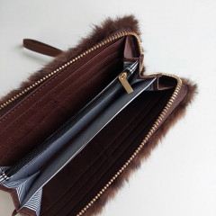 Fake Fur Fellimitat Geldb�rse Portemonnaie Leopardenmuster Ziparound - dunkelbraun
