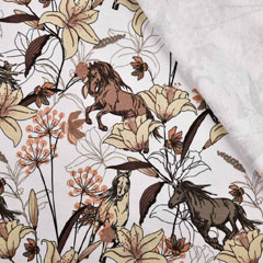 RESTST�CK 260 cm Sweatstoff French Terry Blumen Pferde, wei�