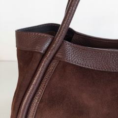 Wildledertasche 2 in 1 Handtasche & T�schchen Ledergriffe-schokobraun-Made in Italy