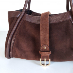 Wildledertasche 2 in 1 Handtasche & T�schchen Ledergriffe-schokobraun-Made in Italy