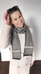 Schal Halstuch Labyrinthmuster grafisch, beige olivgr�n