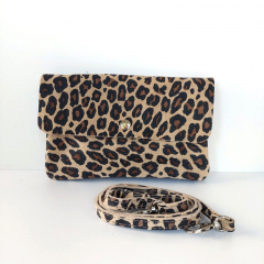 Wildleder-Umh�ngetasche Clutch kleines Leomuster rechteckig, braun schwarz beige