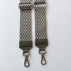 Taschengurt Taschenriemen Webmuster Weave - hellbeige armygr�n -armygr�nes Leder- silber Schnallen