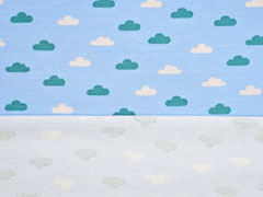 Sweatstoff French Terry Wolken Boho, hellgrau hellblau