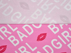 RESTST�CK 133 cm French Terry Sweat Bad Girl Schrift Kussmund, wei� rosa