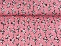 Viskose Jerseystoff Blumenzweige, schwarz wei� altrosa