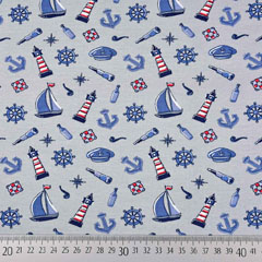 Jerseystoff Segelboote Leuchtt�rme Anker, grau