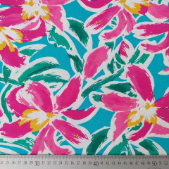 RESTST�CK 50 cm Viskose Jerseystoff Blumen Summer Print weich flie�end, pink petrol