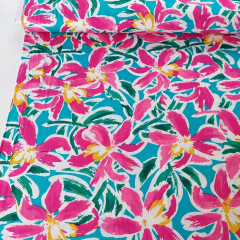 RESTST�CK 50 cm Viskose Jerseystoff Blumen Summer Print weich flie�end, pink petrol