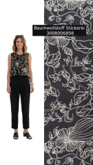 Baumwollstoff schwarz mit Blumen Stickerei