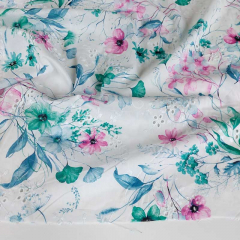 Baumwollstoff Blumendruck Blumen Lochstickerei bestickte Webware, pink mint wei�