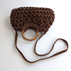 H�kel-Handtasche mit edlem Bambusgriffen & Schulterriemen - Espresso Brown - Boho Makramee Tasche