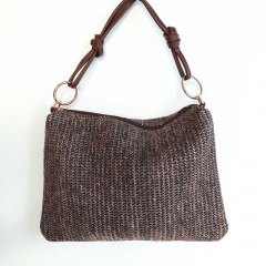 Handtasche flach rechteckig Rei�verschluss Henkel goldene Schnellen - coffee braun