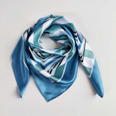 Halstuch Streifen quadratisch Schal Bandana Tuch - mint jeansblau wei�