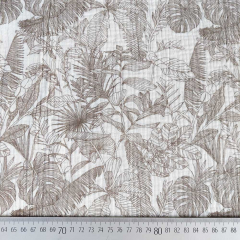 Musselin Stoff mit Bl�ttern, khaki cremewei�