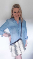 Canvas Tasche Streifen mit Taschengriff & Schultterriemen Summer Look, dunkelbraun natur