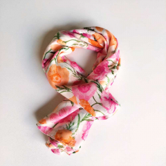 Halstuch Schal Blumen, pink orange rosa gr�n auf cremeweiss