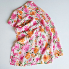 Halstuch Schal Blumen, pink orange rosa gr�n auf cremeweiss