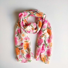 Halstuch Schal Blumen, pink orange rosa gr�n auf cremeweiss