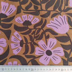 Canvas Stoff Baumwollstoff Blumen, fliederrosa khaki hellbraun