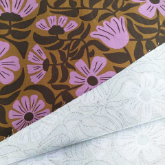 Canvas Stoff Baumwollstoff Blumen, fliederrosa khaki hellbraun