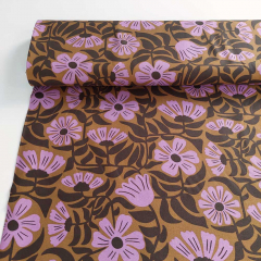 Canvas Stoff Baumwollstoff Blumen, fliederrosa khaki hellbraun