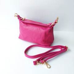 Ledertasche Handtasche klein rechteckig goldene Ringe, Pink