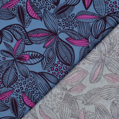 Wasserabweisender Baumwollstoff Dschungel Meterware – beschichtet, Blau Pink