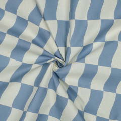 Wasserabweisender Baumwollstoff Retro Wellen Meterware – beschichtet, Wei� Blau