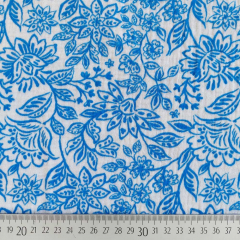 RESTST�CK 35 cm Musselin Stoff blau Blumen - Double Gauze Meterware