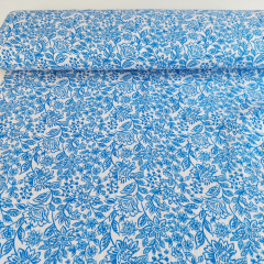 RESTST�CK 35 cm Musselin Stoff blau Blumen - Double Gauze Meterware