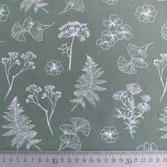 Baumwollstoff Blumen Bl�tter Meterware Salbeigr�n Webware