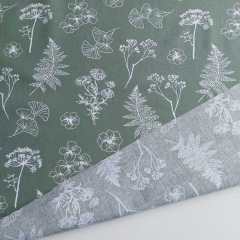 Baumwollstoff Blumen Bl�tter Meterware Salbeigr�n Webware