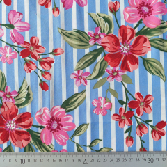 Baumwollstoff Streifen Blumendruck Webware Meterware, pink hellblau wei�
