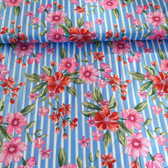Baumwollstoff Streifen Blumendruck Webware Meterware, pink hellblau wei�