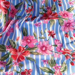 Baumwollstoff Streifen Blumendruck Webware Meterware, pink hellblau wei�