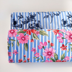 Baumwollstoff Streifen Blumendruck Webware Meterware, pink hellblau wei�