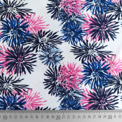 Jerseystoff Baumwolljersey Blumen - dunkelblau pink wei�