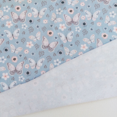 Jerseystoff Baumwolljersey Schmetterlinge Blumen - hellblau