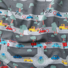 Jerseystoff Baumwolljersey Autos Stra�en - rot gelb grau