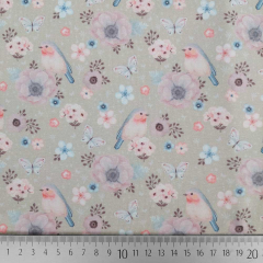 Jerseystoff Baumwolljersey V�gel Blumen - beige