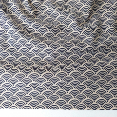 Baumwollstoff F�cher-Wellenmuster (Seigaiha), dunkelblau beige