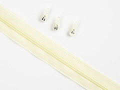 endlos Rei�verschluss Meterware 3 mm + 3 Schieber, cremewei�