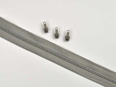 endlos Rei�verschluss Meterware 3 mm + 3 Schieber, grau