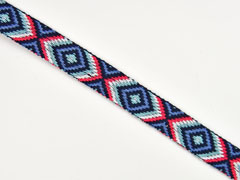 Jacquard Webband Ethnomuster Rauten 2 cm, pink mint jeansblau navy