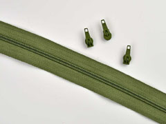 endlos Rei�verschluss Meterware 3 mm + 3 Schieber, khaki gr�n