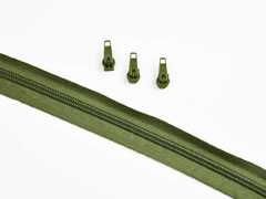 endlos Rei�verschluss Meterware 5 mm + 3 Schieber, khaki